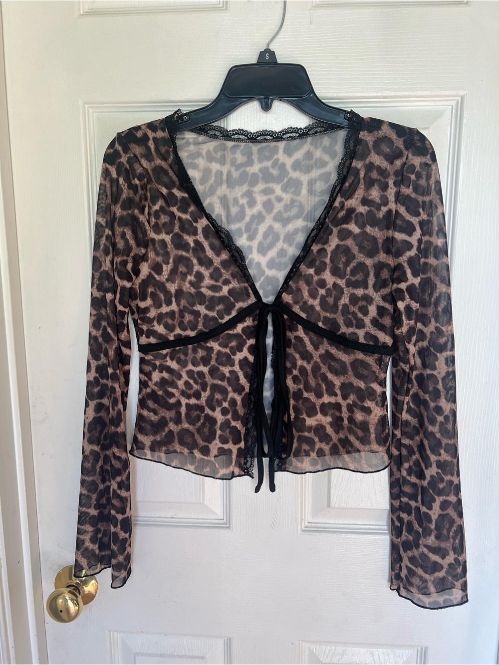 Sheer Leopard Tie-Front Women's Top - Brown